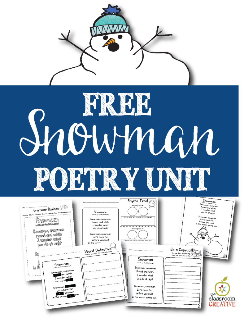 free printable snowman poem unit and literacy center